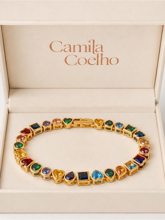 Camila Coelho Jewelry - Camila Coelho | Vibrant Rainbow CZ Heart Tennis Bracelet 💛🩵💚❤️